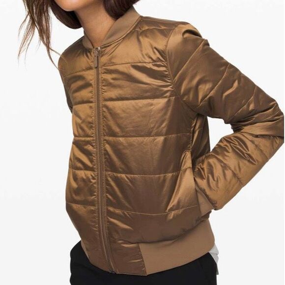 Lululemon Non-Stop Bomber Reversible Jacket Coat Brown Tan Women’s Size 8 - Picture 12 of 13